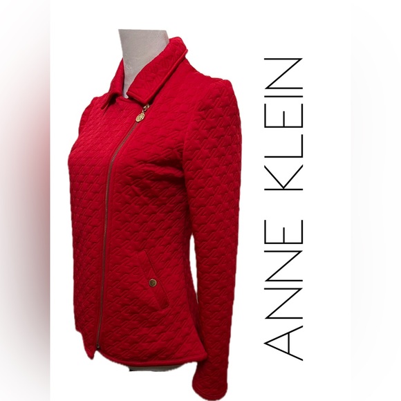 B9 NWT Anne Klein Women’s Quilted Motto Style Zip Jacket Size Small. Color Ruby - Picture 2 of 13